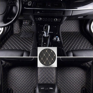 Black and Beige Stitching Luxury Leather Diamond Car Floor Mats Websites