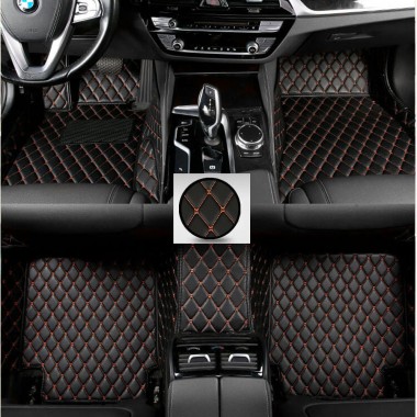 Black and Orange Stitching Luxury Leather Diamond Car Floor Mats Websites