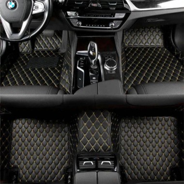 Black and Yellow Stitching Luxury Leather Diamond Car Mats Websites