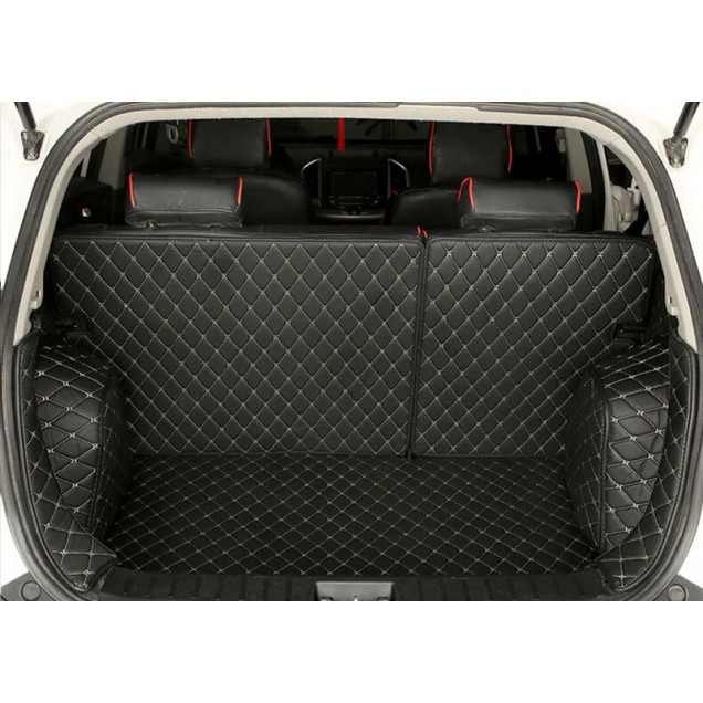 Black and Beige Stitching Full Cover Luxury Leather Diamond Trunk Car Floor Mats Websites